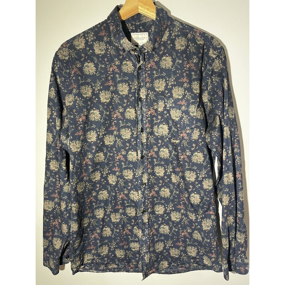 Frank & Oak Rue St-Viateur Men's M Long Sleeve Button-Up Floral Black Cotton